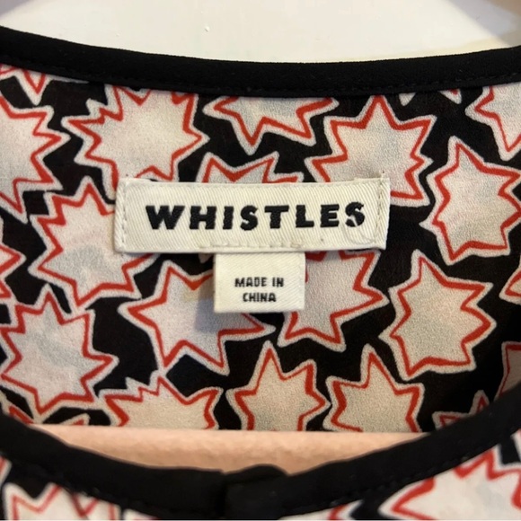 Whistles Black White Red Star Frilled Yoke Chiffon Blouse UK8 - Picture 3 of 7